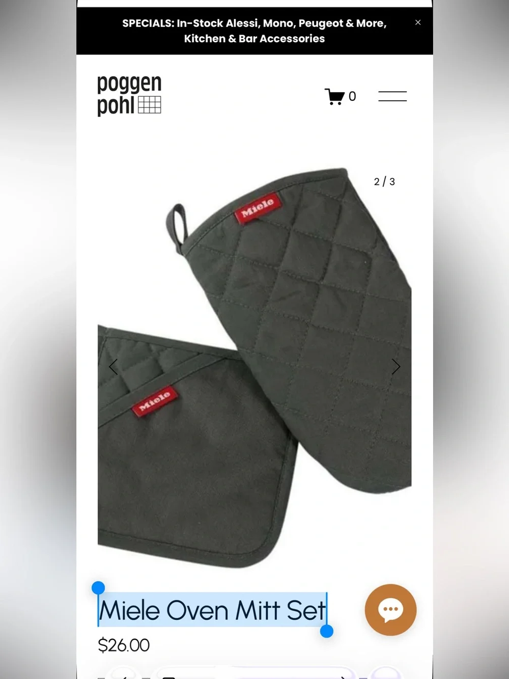 Miele Oven Mitt Set NWT IN CREAM BRAND NEW